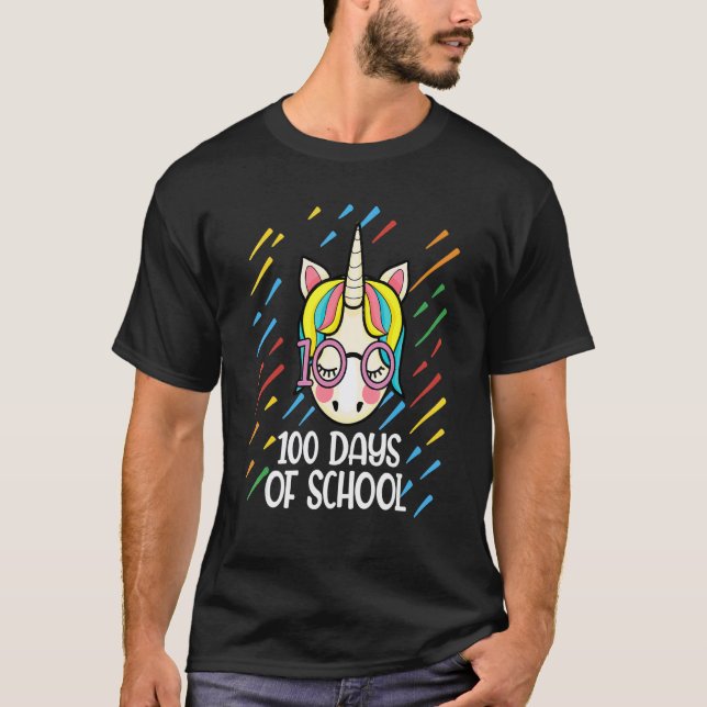 T-shirt 100 Jours D'école Licorne Mignonne Enseignant Élèv (Devant)