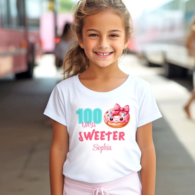 T-shirt 100 Jours D'École Mignonne Pink Donut Nom De Fille (100 Days Of School Cute Pink Donut Girl Name Basic T-Shirt)