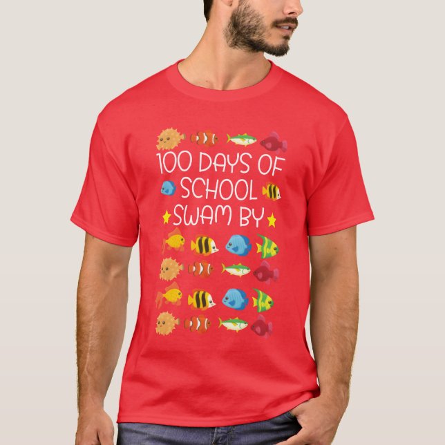 T-shirt 100 jours d'école Nage École Élève Poisson fami (Devant)