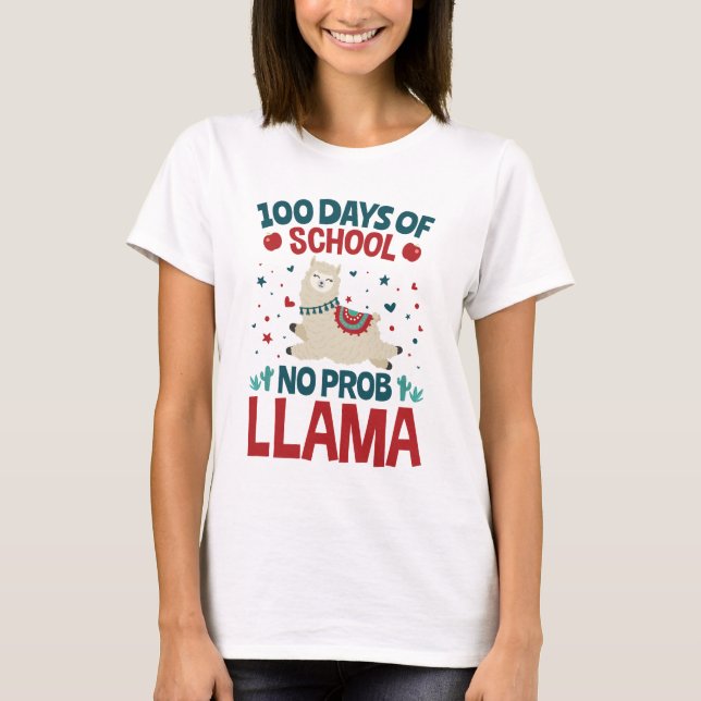 T-shirt 100 jours d'école No Prob Llama (Devant)