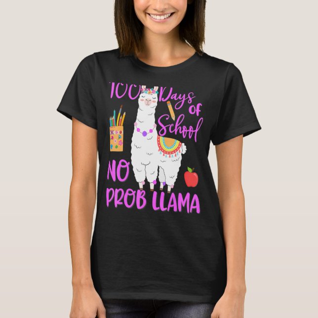 T-shirt 100 Jours D'École No Prob-llama Llama Enseignant 1 (Devant)