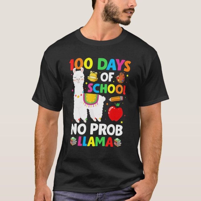 T-shirt 100 Jours D'école Pas De Problème Amateur De Lama  (Devant)
