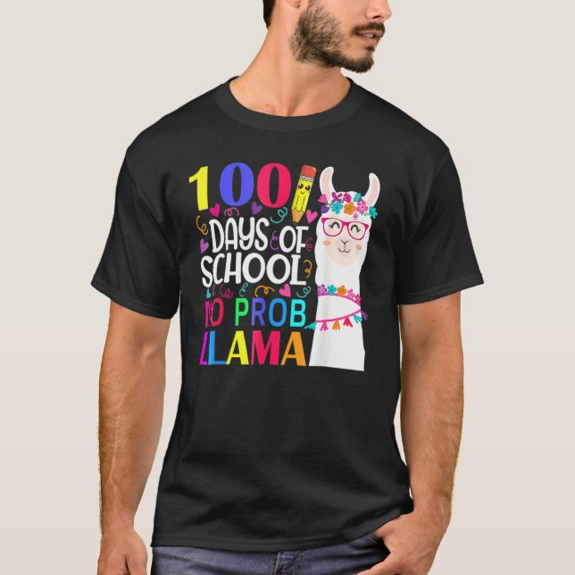 T-shirt 100 Jours D'école Pas De Problème Lama Lama Enseig (Devant)