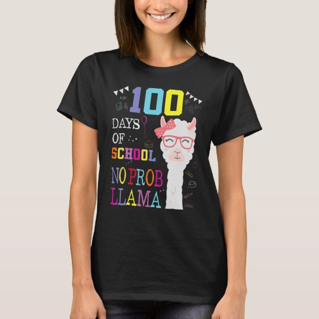 T-shirt 100 Jours D'École Pas De Problème Llama 100E Jour  (Devant)