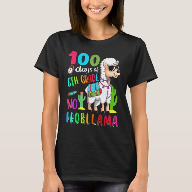 T-shirt 100 Jours D'École Pas De Problème Llama 6E Année T (Devant)