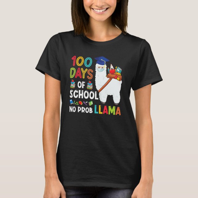 T-shirt 100 jours d'école Pas de probllama Lama Joyeux 100 (Devant)