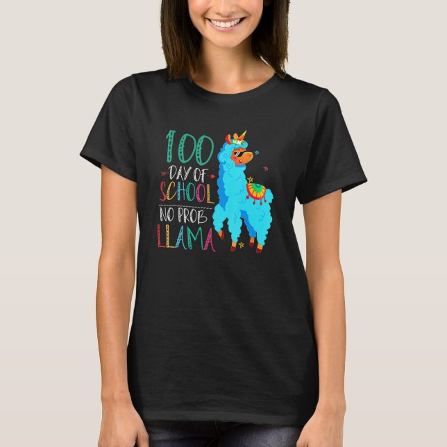 T-shirt 100 Jours D'École Pas Prob Llama Llama Enseignant  (Devant)