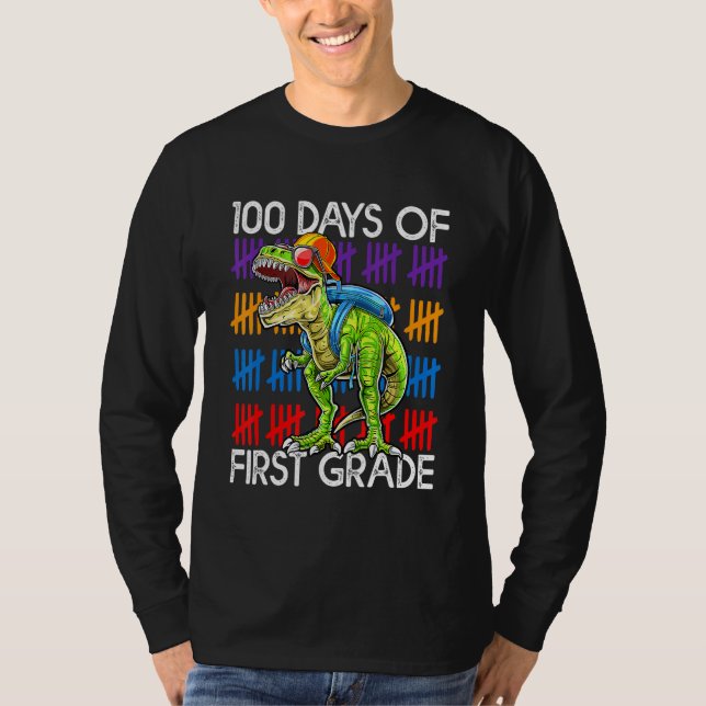 T-shirt 100 jours d'école primaire dinosaure Dino Trex  (Devant)