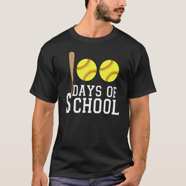 T-shirt 100 Jours D'école Softball Enseignant Ou Élève 1 (Devant)