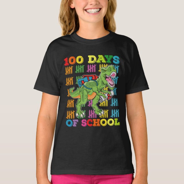T-shirt 100 Jours D'école T Rex Dinosaure Enseignant Élève (Devant)
