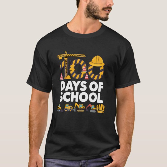 T-shirt 100 Jours D'école Véhicule De Construction Garçons (Devant)