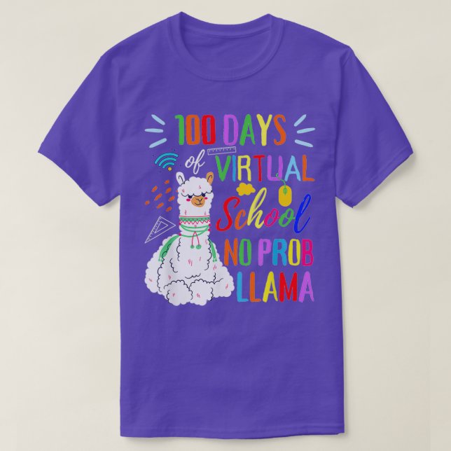 T-shirt 100 Jours D'École Virtuelle No Prob Llama 100e Jou (Design devant)