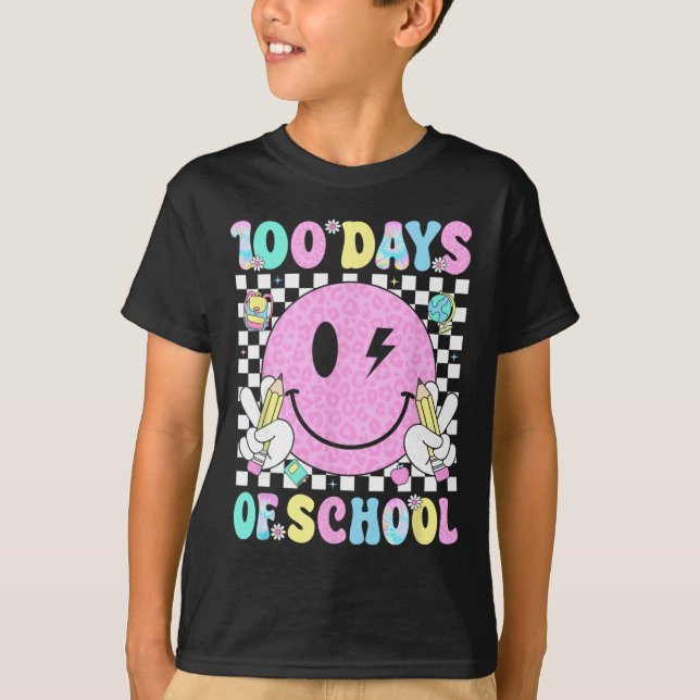 T-shirt 100 Jours D'école Visage Souriant Rétro Enseignant (Devant)
