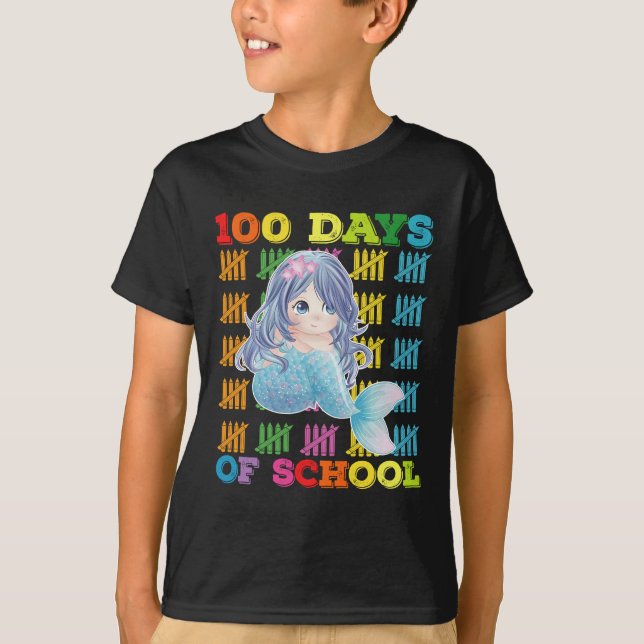 T-shirt 100 Jours D'Enseignant De Sirène D'École (Devant)