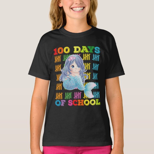 T-shirt 100 Jours D'Enseignant De Sirène D'École (Devant)