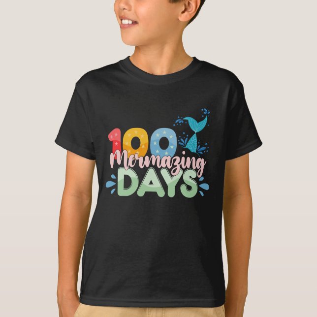 T-shirt 100 jours mermorables 100e jour d'école sirène (Devant)
