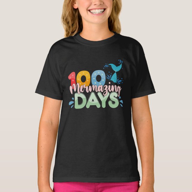 T-shirt 100 Jours merveilleux 100e Jour de l'école Sirène (Devant)