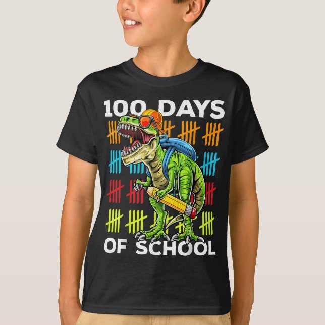 T-shirt 100 Jours Smarter Happy 100e Jour de l'école Dinos (Devant)