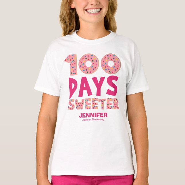 T-shirt 100 Jours Sweeter Mignonne Donut 100 Jours d'école (Devant)
