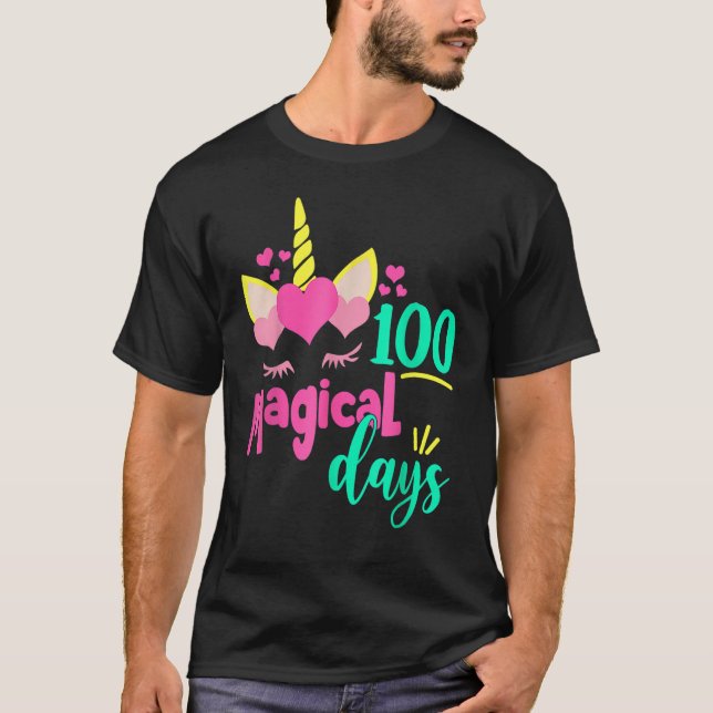 T-shirt 100 Magical Days 100th Day Of School Girl Unicorn  (Devant)