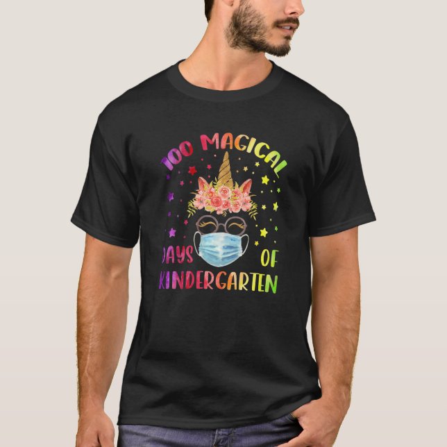 T-shirt 100 Magical Days of Kindergaeten Cute Unicorn Face (Devant)
