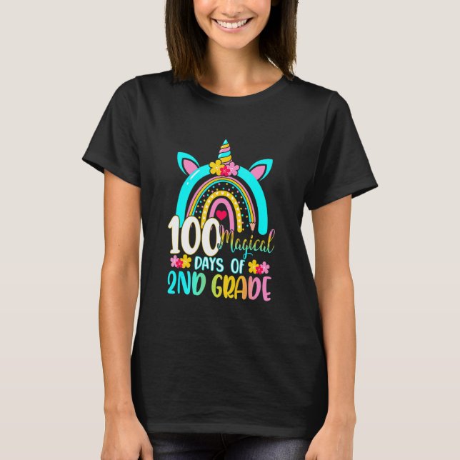 T-shirt 100 Magical Days Of Learning 2nd Grade Unicorn Rai (Devant)