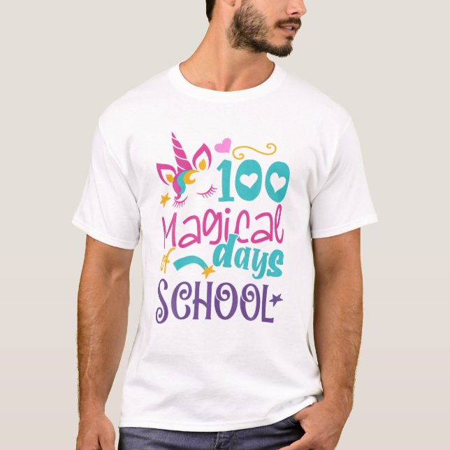 T-shirt 100E Jour De L'École Unicorn 100 Jours Magiques En (Devant)