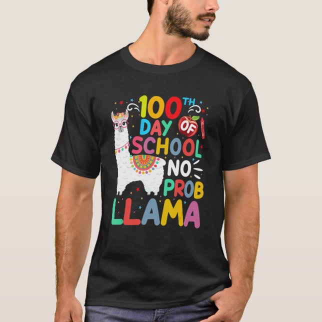 T-shirt 100e jour d'école No Probllama Lama 100 Jours De (Devant)