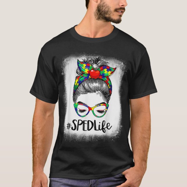T-shirt 100ème Jour De L'École Messy Bun SPED Enseignant A (Devant)