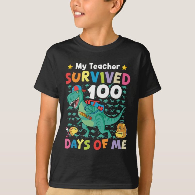 T-shirt 100ème Jour D'École Mon Enseignant A Survécu 100 J (Devant)