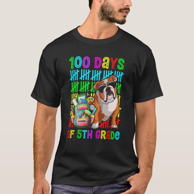 T-shirt 100th Day Of 5th Grade Boys Kids English Bulldog D (Devant)