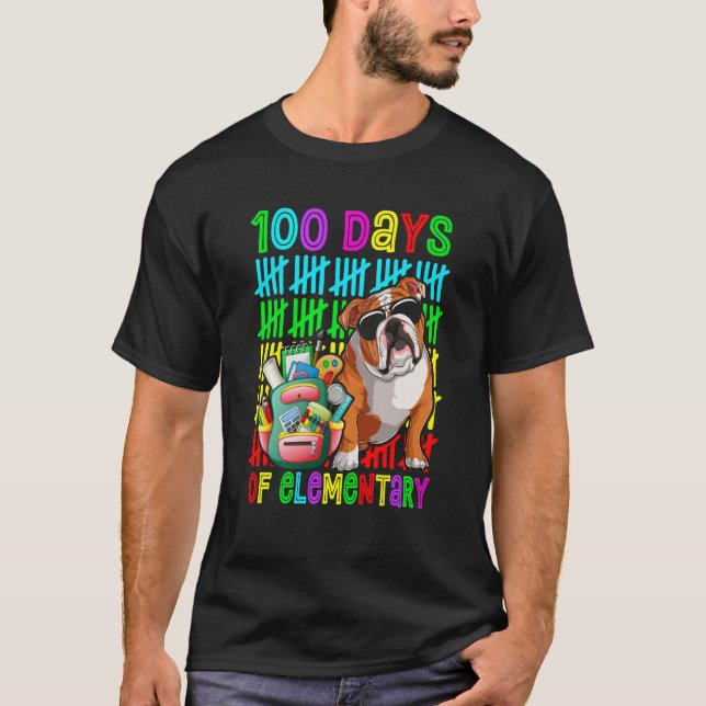 T-shirt 100th Day Of Elementary Boys Kids English Bulldog  (Devant)