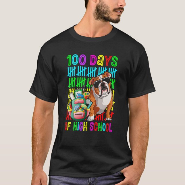 T-shirt 100th Day Of High School Boys Kid English Bulldog  (Devant)