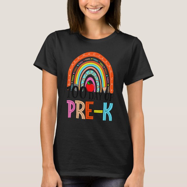 T-shirt 100th Day Of Pre K Teacher 100 Days Smarter Rainbo (Devant)