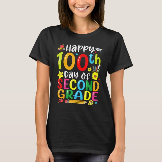 T-shirt 100th Day Of School 2nd Grade Teacher Student 100  (Devant)