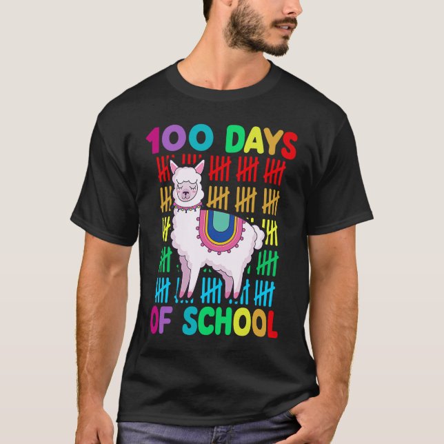 T-shirt 100th Day Of School Animal llama Lover Happy 100th (Devant)