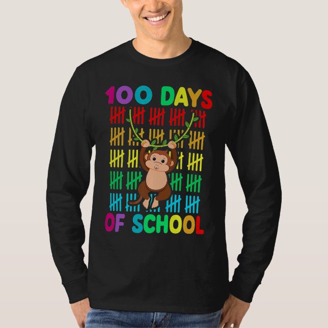 T-shirt 100th Day Of School Animal Monkey  Happy 100th Day (Devant)
