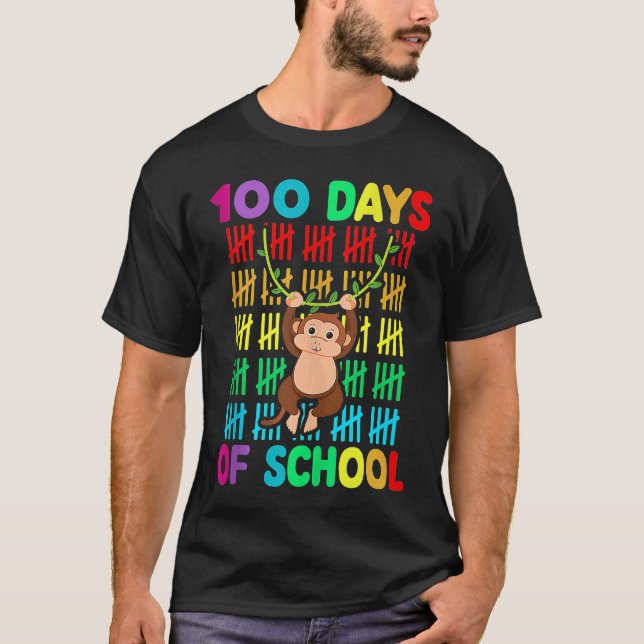 T-shirt 100th Day Of School Animal Monkey  Happy 100th Day (Devant)