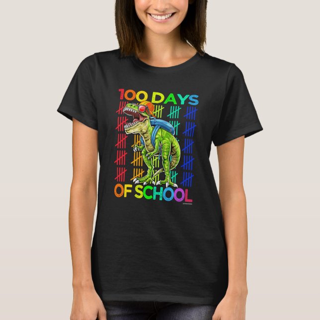 T-shirt 100th Day of School Boys Kids Happy 100 Days Dinos (Devant)