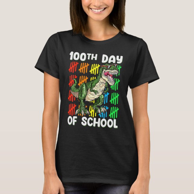 T-shirt 100th Day Of School Dinosaur Rex   Boys Toddler (Devant)