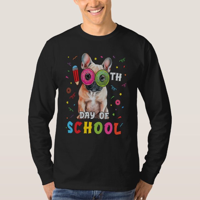 T-shirt 100th Day Of School Frenchie Dog Donut 100 Days St (Devant)