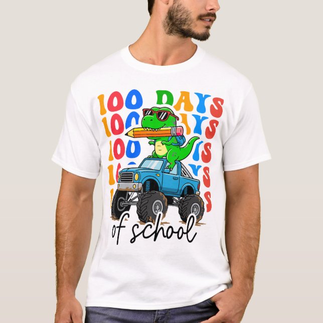 T-shirt 100th Day of School Monster Truck Dinosaur Fun (Devant)