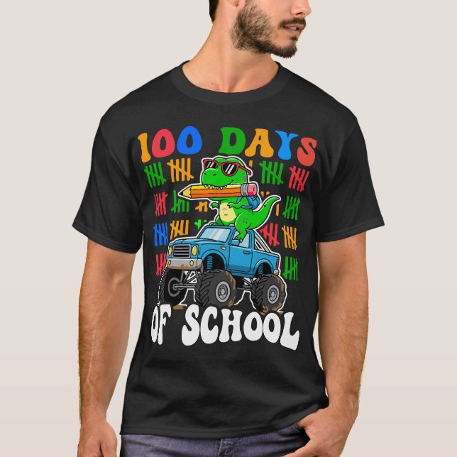 T-shirt 100th Day of School Monster Truck Dinosaur Fun (Devant)