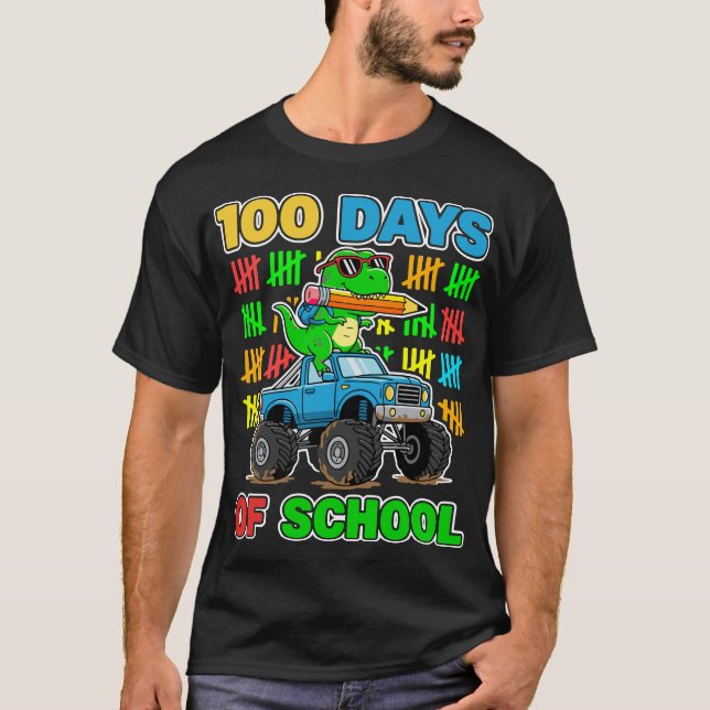 T-shirt 100th Day of School Monster Truck Dinosaur Fun (Devant)