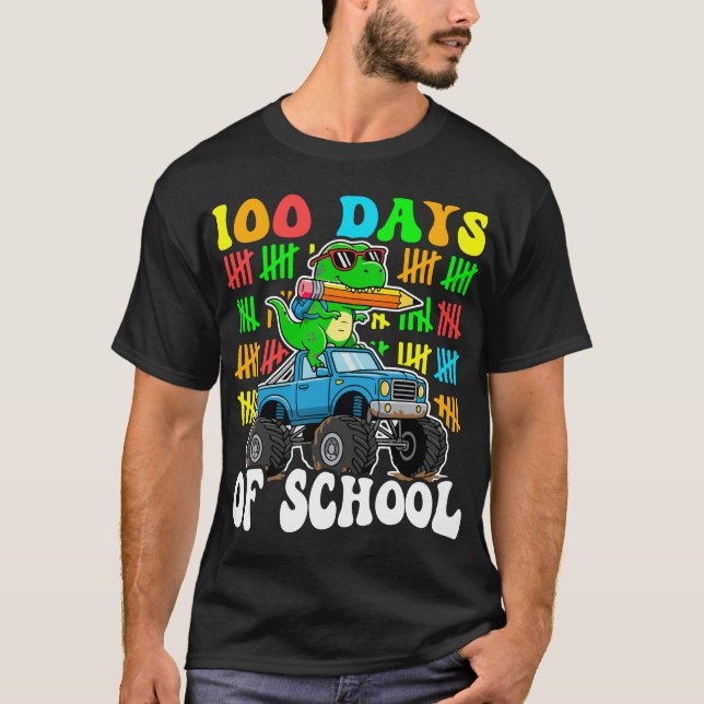 T-shirt 100th Day of School Monster Truck Dinosaur Fun (Devant)