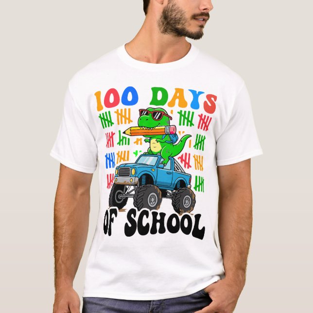 T-shirt 100th Day of School Monster Truck Dinosaur Fun (Devant)