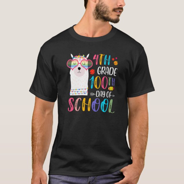 T-shirt 100th day of School No Prob Llama 100 Days Of 4th  (Devant)