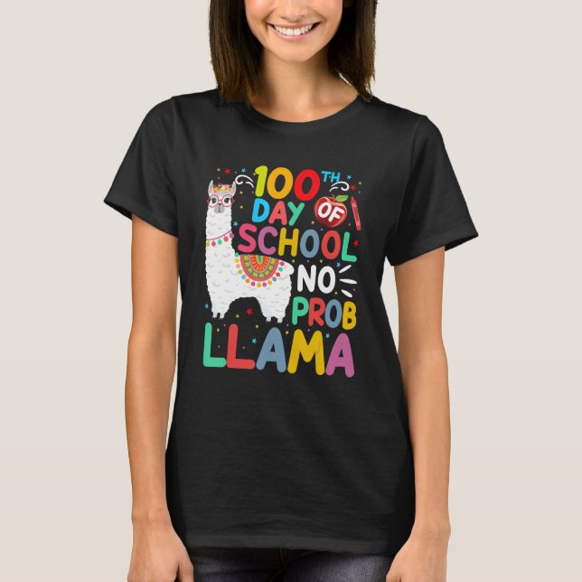 T-shirt 100th Day of School No Probllama Llama 100 Days of (Devant)