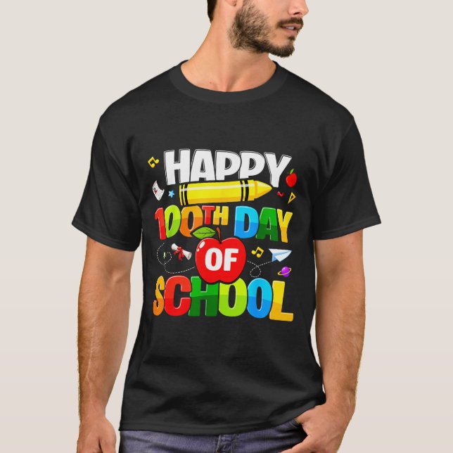 T-shirt 100th Day Of School Shirt For Teachers Kids Happy  (Devant)