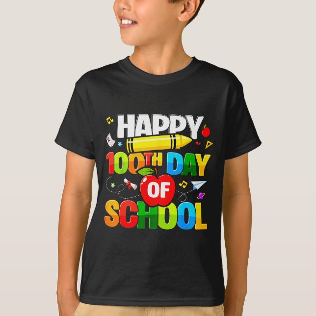 T-shirt 100th Day Of School Shirt For Teachers Kids Happy  (Devant)